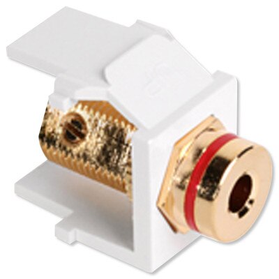 Leviton QuickPort Banana Jack Snap-In Connector, Red Stripe, White